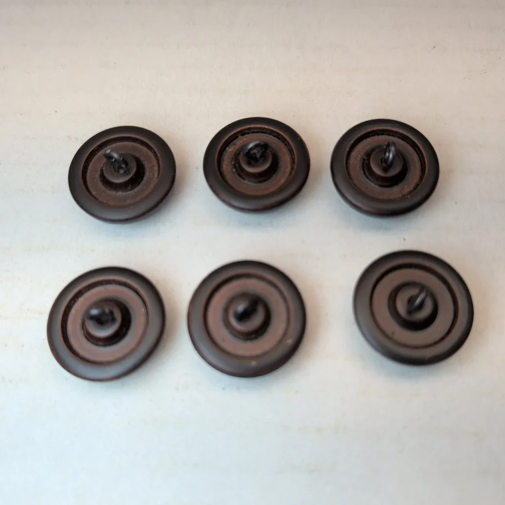 Vintage Dark Brown Faux Woven Leather Buttons Set of 6 Metal Shank Coat